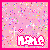 Pixelated pink background with multicolored confetti, white text reading 'MOMO', and a small red-and-white checkered heart symbol.