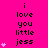 A bright pink background displays repeated text "i love you little jess" with varying numbers of small white hearts on the left side, arranged in a pattern