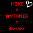 Red pixelated text on black background shows 'MIKE' with a white heart symbol, plus 'ANTONIA', equals '4ever'.