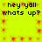 Yellow background with red pixelated patterns and repeated black text reading 'hey yall whats up?' in two