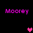 Pixelated pink text "Moorey" appears in four corners with a central heart that shifts color between pink and purple across frames.