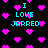 Black background with cyan text reading "I LOVE JARRED" and scattered pink pixelated hearts.