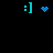 Pixelated cyan and blue icons on black background, including static smiley faces with a heart and animated particle effects.