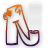 Animated contact sheet of a stylized letter N icon with orange and purple gradient outline, white fill, and small heart symbols appearing/disappearing in different frames.