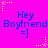 A static image with a bright pink background featuring repeated text "Hey Boyfriend =]" in blue pixelated font, surrounded by yellow and pink star-shaped decorations.