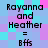 Pixelated text on a checkered background reads "Rayanna and Heather = Bffs" in four identical repeated sections.
