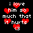 Pixelated red hearts and white text on black background with animated heart size changes.