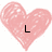 Three pink heart-shaped icons with black text: 'L', 'Lov', and 'Love!!' displayed sequentially.