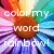 Pixelated rainbow-colored flower with brown center, overlaid white text reading 'color my world rainbow' in three lines.
