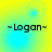 ~Logan~ text on a yellow-to-cyan gradient background with subtle circular patterns, displayed in four identical quadrants.