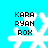 Pixelated white snowflake with black text 'KARA RYAN ROX' on cyan background, four identical frames showing static image.