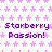 Pixelated text 'Starberry Passion!' repeated across a background of small pink stars on white.