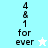 A pixelated icon displays '4 8 1 for ever' with a star symbol, alternating between white and light blue backgrounds.