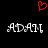Red pixelated heart above two identical white text 'ADAM' on black background.