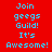 Four identical pixelated text in red, green, brown, and olive backgrounds with blue 'Join geegs Guild! It's Awesome!' text