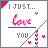 identical static icons showing 'I JUST... love YOU' with pink hearts on a white background