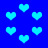 Blue background with scattered light blue heart shapes in various sizes and positions.