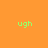 Four quadrants display the word 'ugh' in green pixelated text against solid orange, purple, blue, and magenta backgrounds.
