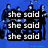 Blue background with four showing text overlays and silhouettes of people, including repeated 'she said' phrases and 'FALL OUT BOY' band name