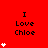 Red background with black text "I Love Chloe" and white heart symbols in varying quantities across a