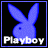 Two side-by-side pixelated images of a blue rabbit silhouette with 'Playboy' text below, differing in border color and text style.