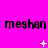 A bright pink background displays three of black text reading "meghan" with white symbols between them, showing animation changes in the symbols