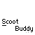 Pixelated character in yellow shirt on white scooter with gray background, text "Scoot Buddy" below each icon.