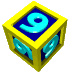 yellow-framed blue cubes with cyan number 9s, each cube rotated to show different faces against a gray background