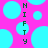 A static image with a bright pink background featuring scattered cyan circles of varying sizes and vertical green text reading "HIFTY" in pixelated font.
