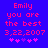 Blue background with red pixelated text reading "Emily you are the best 3,22,2007" and five pink star icons below.