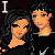 Pixel art contact sheet of a 3x3 grid showing animated frames from an AIM buddy icon featuring cartoon characters, text elements, and visual effects like crossed-out faces and heart symbols.