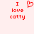 Red pixelated text 'I love catty' with a heart symbol above the word 'love', displayed on a light pink background.