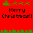 Red background with green pixel art of Santa's sleigh and reindeer, plus "Merry Christmas!!" text in black.