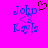 Pixelated blue text 'John' above '<3' and 'Kayla' on bright pink background with brown heart symbol in top-right corner.