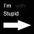 Pixelated black background with white text 'I'm Stupid' and a white arrow pointing right.