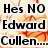 Pixelated text on a warm-toned background with autumn leaves, displaying phrases about Edward Cullen.