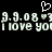 Pixelated white text and symbols on black background with repeated '9.9.08' dates, heart symbol above, and 'I love you' phrase below.