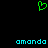 Green pixelated heart symbol above two cyan 'amanda' text labels on black background.