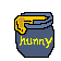 Four pixelated honey jar icons arranged in a , each with yellow text and animated bees appearing on top