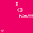 A bright pink background features repeated white text 'I <3 him!!!' with small pixelated hearts scattered throughout.