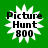 Four identical pixelated icons with white starburst shapes on green backgrounds, each displaying 'Picture Hunt 800' text in black.