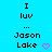 Pixelated text and a pink heart on cyan background, with two identical static frames showing 'I luv ... Jason Lake' and a small pink heart.