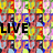 Pixelated collage of colorful floral patterns with bold black text reading LIVE, LOVE, and LAUGH overlaid on the image.