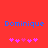 Red background with blue text "Dominique" and two of pink heart symbols, one showing five hearts and the other four