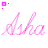 Pink cursive text reading 'Asha' with pixelated edges, displayed in a of six repeated instances on white background