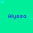 identical blue 'Alyssa' text labels on a bright cyan background with scattered light blue stars, partially cropped at the bottom right