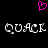 A black background displays a pink pixelated heart above two instances of the text 'QUACK' in white pixelated font.