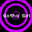 Four identical purple concentric circles with 'Gotha Girl' text in white pixelated font on black background.