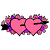 A 50x50 pixel animated buddy icon featuring two pink hearts with a black arrow, surrounded by purple and pink flowers on the left side of a contact sheet; the right side displays green text reading "Original Icons .com" on a dark green background.