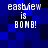 Pixelated blue and black background with white text reading 'eastview is BOMB!' in four identical quadrants